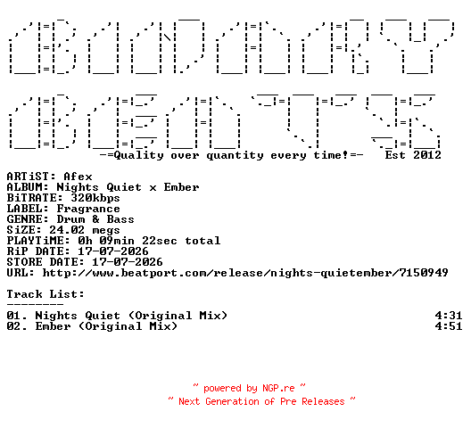 NFO for the release Afex-Nights_Quiet_x_Ember-(FRG018)-WEB-2026-BB by BB