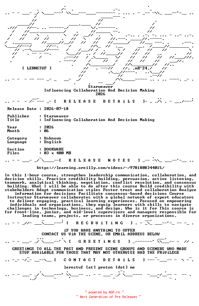 NFO for the release Starweaver.-.Influencing.Collaboration.And.Decision.Making.2026.BOOKWARE-LERNSTUF by LERNSTUF