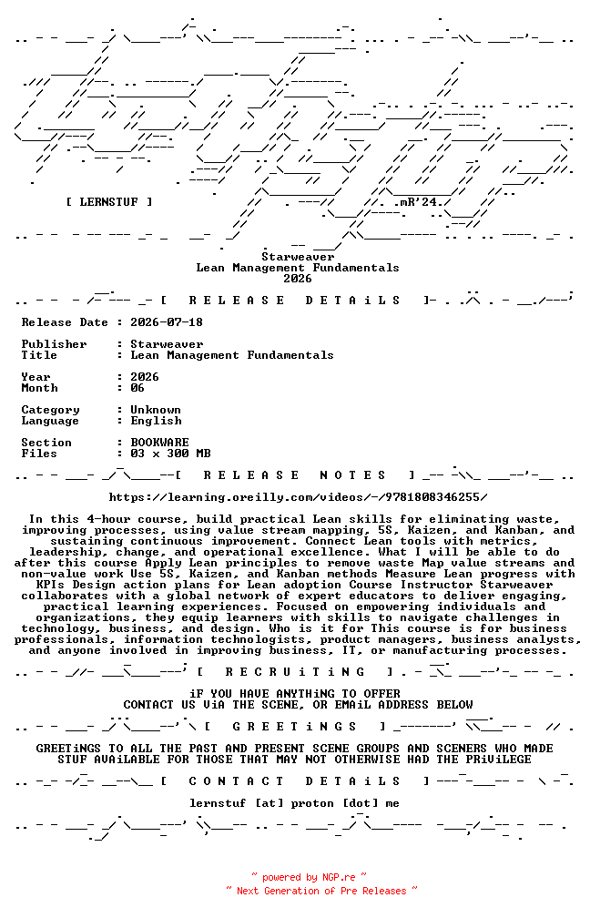NFO for the release Starweaver.-.Lean.Management.Fundamentals.2026.BOOKWARE-LERNSTUF by LERNSTUF