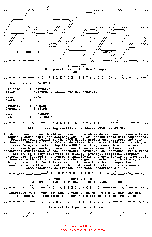 NFO for the release Starweaver.-.Management.Skills.For.New.Managers.2026.BOOKWARE-LERNSTUF by LERNSTUF