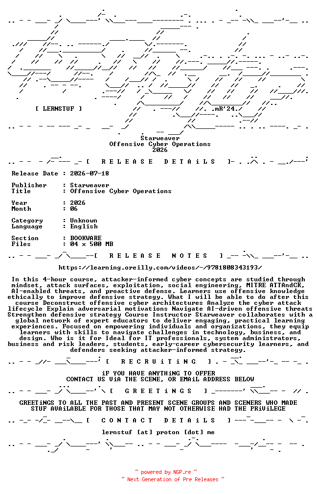 NFO for the release Starweaver.-.Offensive.Cyber.Operations.2026.BOOKWARE-LERNSTUF by LERNSTUF