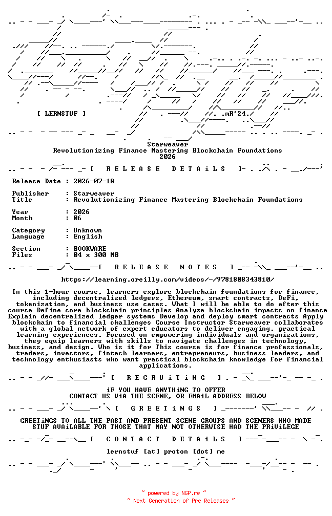 NFO for the release Starweaver.-.Revolutionizing.Finance.Mastering.Blockchain.Foundations.2026.BOOKWARE-LERNSTUF by LERNSTUF