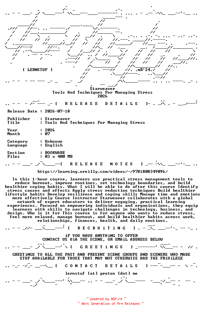 NFO for the release Starweaver.-.Tools.And.Techniques.For.Managing.Stress.2026.BOOKWARE-LERNSTUF by LERNSTUF
