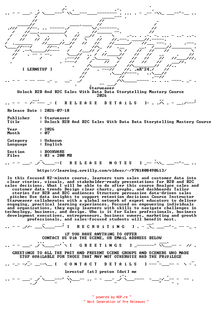 NFO for the release Starweaver.-.Unlock.B2B.And.B2C.Sales.With.Data.Data.Storytelling.Mastery.Course.2026.BOOKWARE-LERNSTUF by LERNSTUF