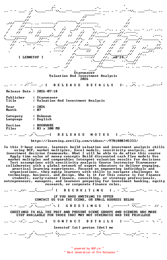 NFO for the release Starweaver.-.Valuation.And.Investment.Analysis.2026.BOOKWARE-LERNSTUF by LERNSTUF