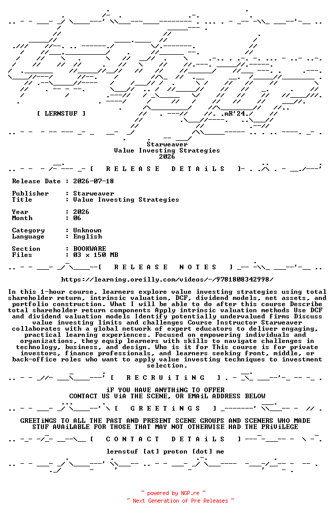 NFO for the release Starweaver.-.Value.Investing.Strategies.2026.BOOKWARE-LERNSTUF by LERNSTUF