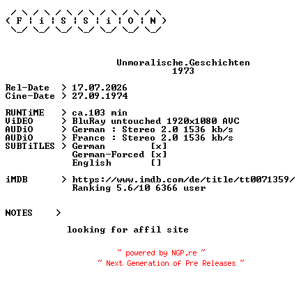 NFO for the release Unmoralische.Geschichten.1973.German.DL.1080p.BluRay.AVC-FiSSiON by FiSSiON