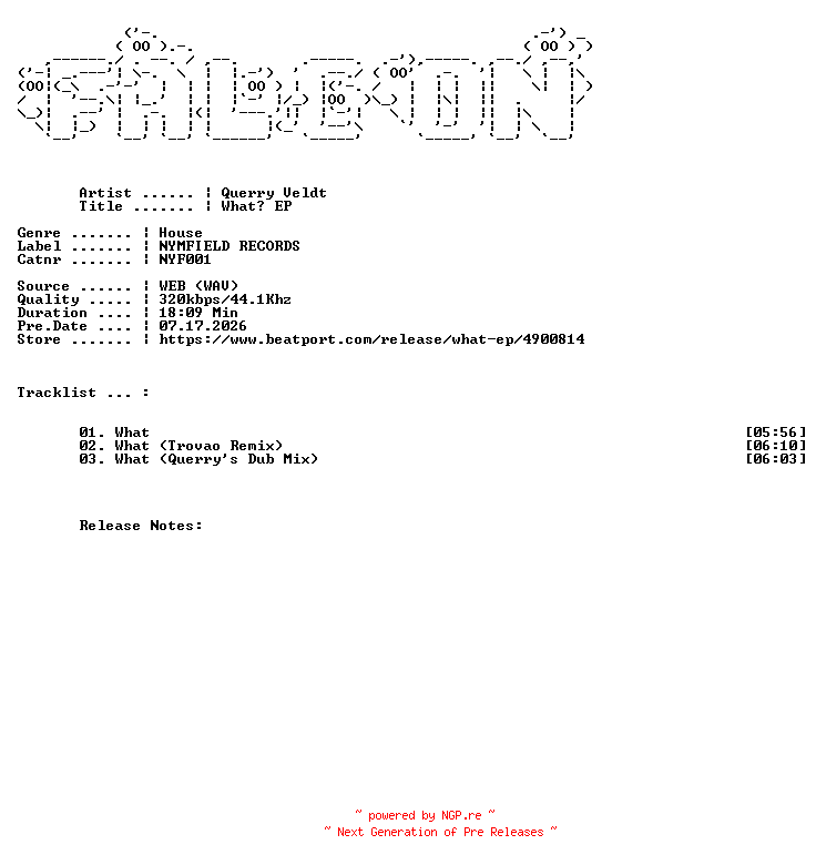 NFO for the release Querry_Veldt-What_EP-(NYF001)-WEB-2025-FALCON by FALCON