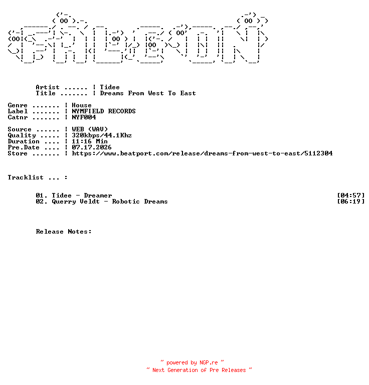 NFO for the release Tidee-Dreams_From_West_To_East-(NYF004)-WEB-2025-FALCON by FALCON