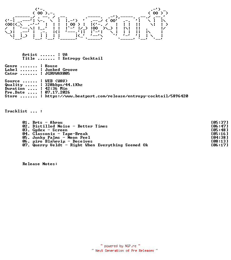 NFO for the release VA-Entropy_Cocktail-(JGRVWAX005)-WEB-2026-FALCON by FALCON