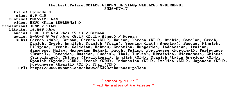 NFO for the release The.East.Palace.S01E08.GERMAN.DL.2160p.WEB.h265-SAUERKRAUT by SAUERKRAUT