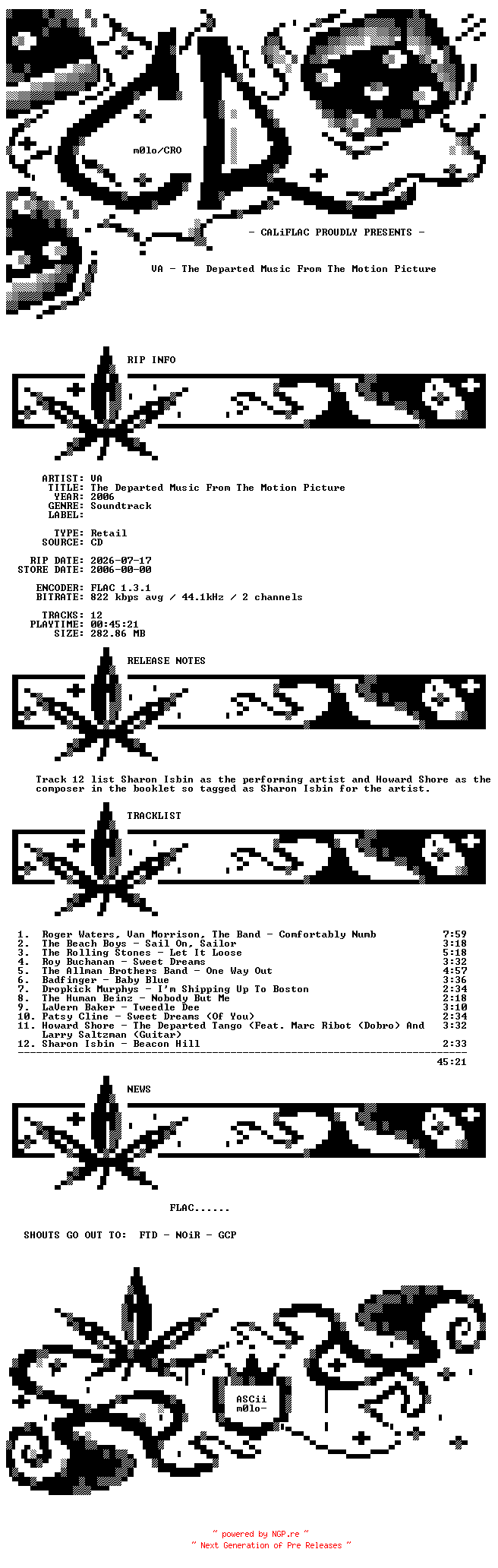 NFO for the release VA-The_Departed_Music_From_The_Motion_Picture-OST-CD-FLAC-2006-CALiFLAC by CALiFLAC