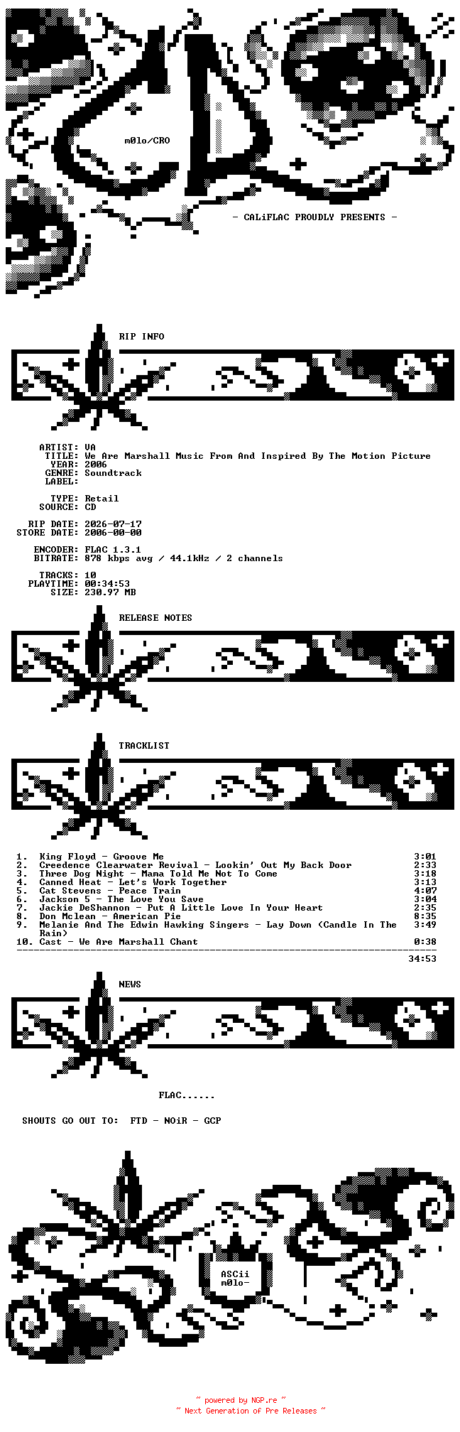NFO for the release VA-We_Are_Marshall_Music_From_And_Inspired_By_The_Motion_Picture-OST-CD-FLAC-2006-CALiFLAC by CALiFLAC