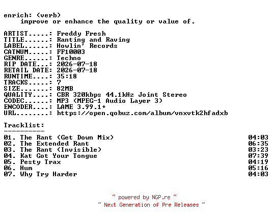 NFO for the release Freddy_Fresh-Ranting_and_Raving-(FF10003)-WEB-2026-ENRiCH by ENRiCH