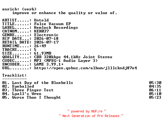 NFO for the release Untold-False_Vacuum_EP-(HEK037)-WEB-2026-ENRiCH by ENRiCH