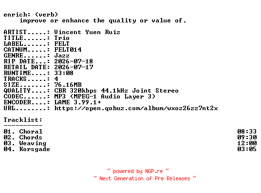 NFO for the release Vincent_Yuen_Ruiz-Trio-(FELT014)-WEB-2026-ENRiCH by ENRiCH