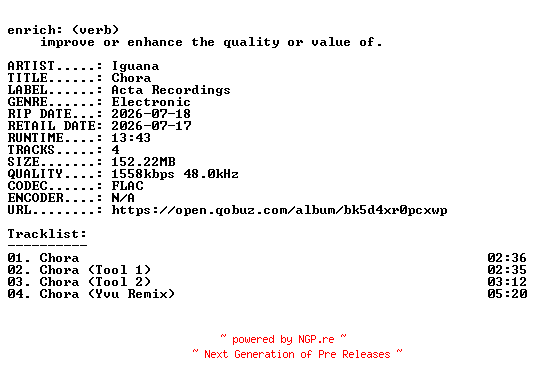 NFO for the release Iguana-Chora-EP-24BIT-WEB-FLAC-2026-ENRiCH by ENRiCH