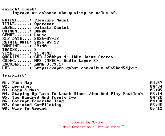 NFO for the release Pleasure_Model-Operator-(DDA08)-WEB-2026-ENRiCH by ENRiCH