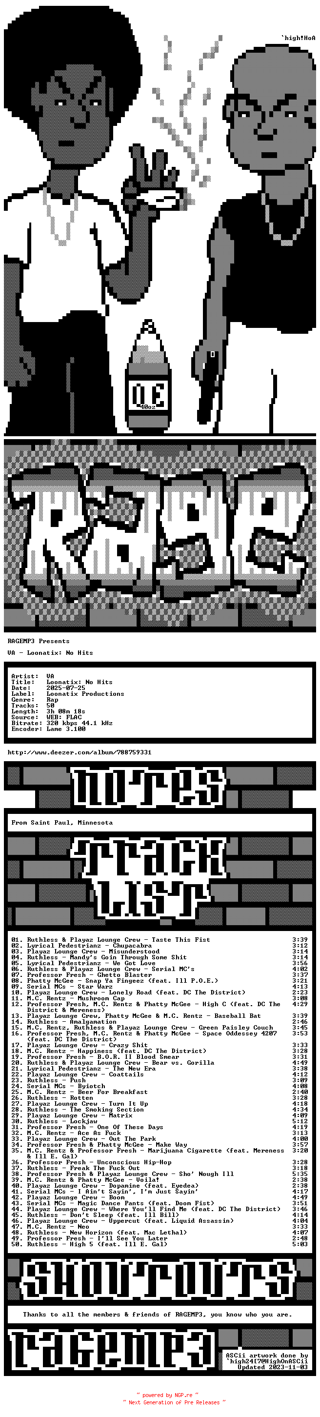 NFO for the release VA-Loonatix_No_Hits-WEB-2025-RAGEMP3 by RAGEMP3