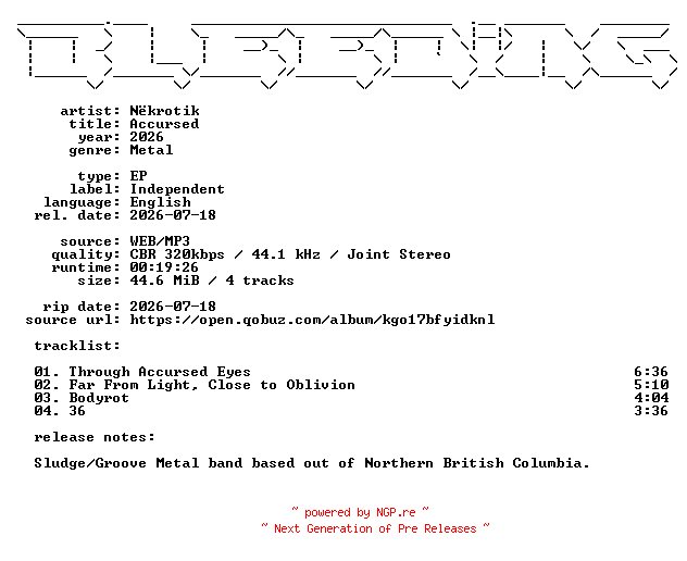 NFO for the release Nekrotik-Accursed-EP-WEB-2026-BLEEDiNG by BLEEDiNG