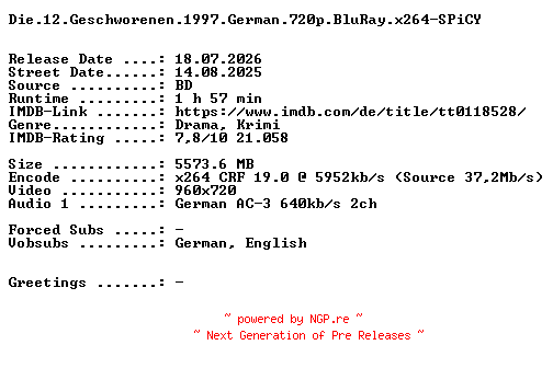 NFO for the release Die.12.Geschworenen.1997.OM.German.720p.BluRay.x264-SPiCY by SPiCY