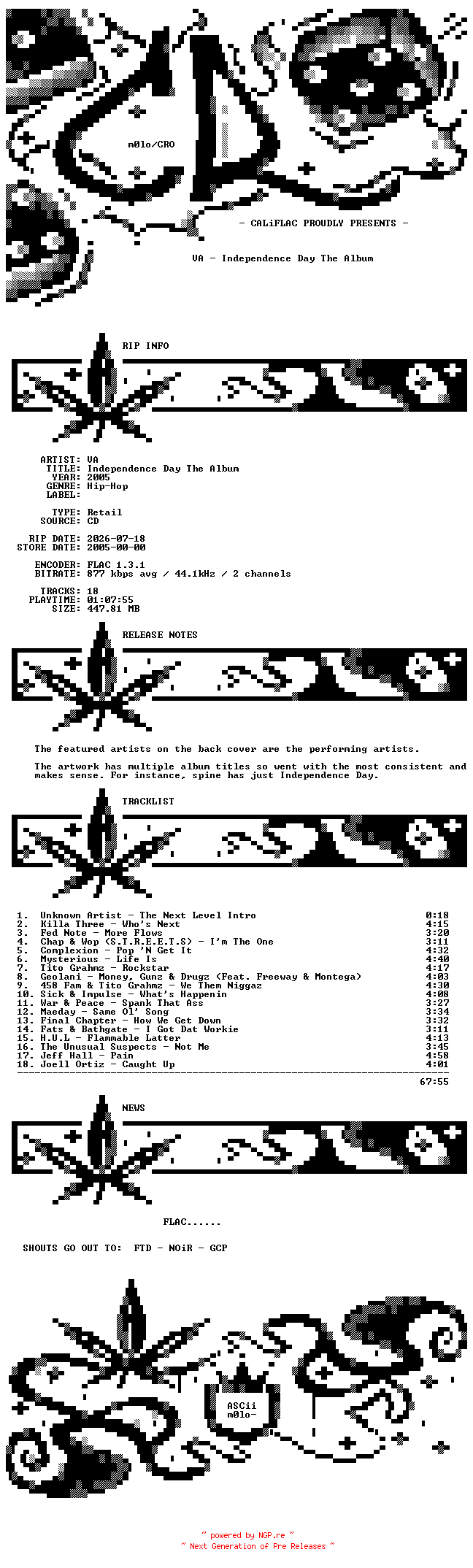 NFO for the release VA-Independence_Day_The_Album-CD-FLAC-2005-CALiFLAC by CALiFLAC