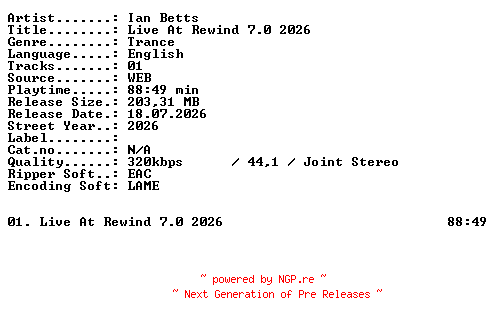 NFO for the release Ian_Betts-Live_At_Rewind_7.0_2026-WEB-2026-XTC_iNT by XTC_iNT