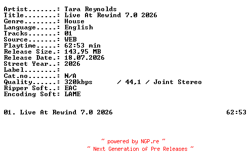 NFO for the release Tara_Reynolds-Live_At_Rewind_7.0_2026-WEB-2026-XTC_iNT by XTC_iNT