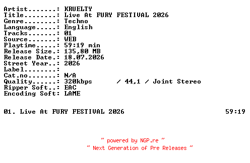 NFO for the release KRUELTY-Live_At_FURY_FESTIVAL_2026-WEB-2026-XTC_iNT by XTC_iNT