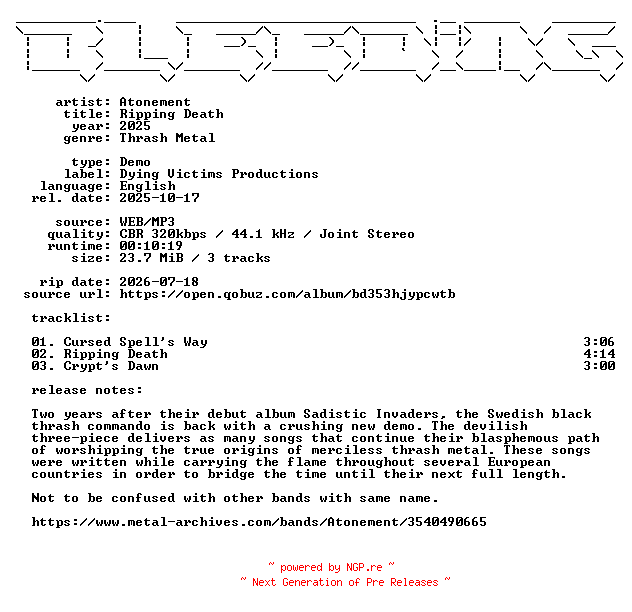 NFO for the release Atonement-Ripping_Death-Demo-WEB-2025-BLEEDiNG by BLEEDiNG