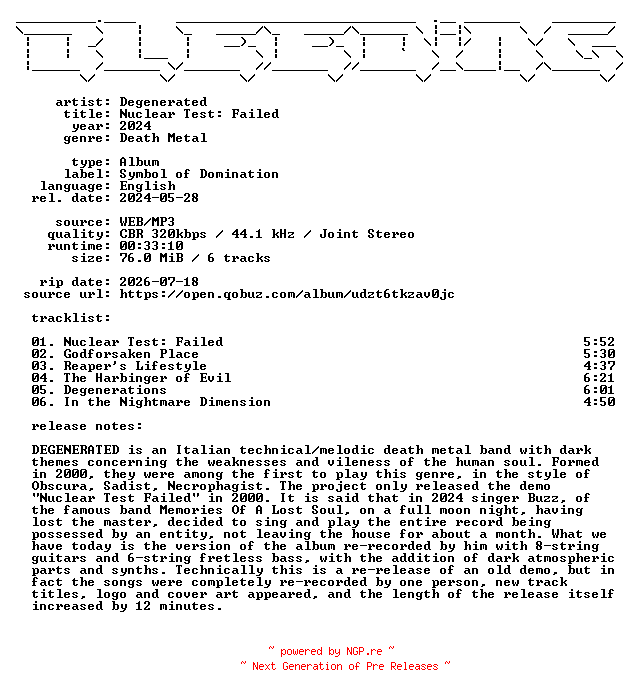 NFO for the release Degenerated-Nuclear_Test_Failed-WEB-2024-BLEEDiNG by BLEEDiNG