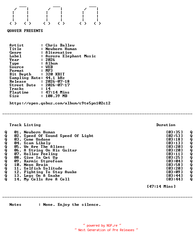 NFO for the release Chris_Ballew-Newborn_Human-WEB-2026-QUAVER by QUAVER