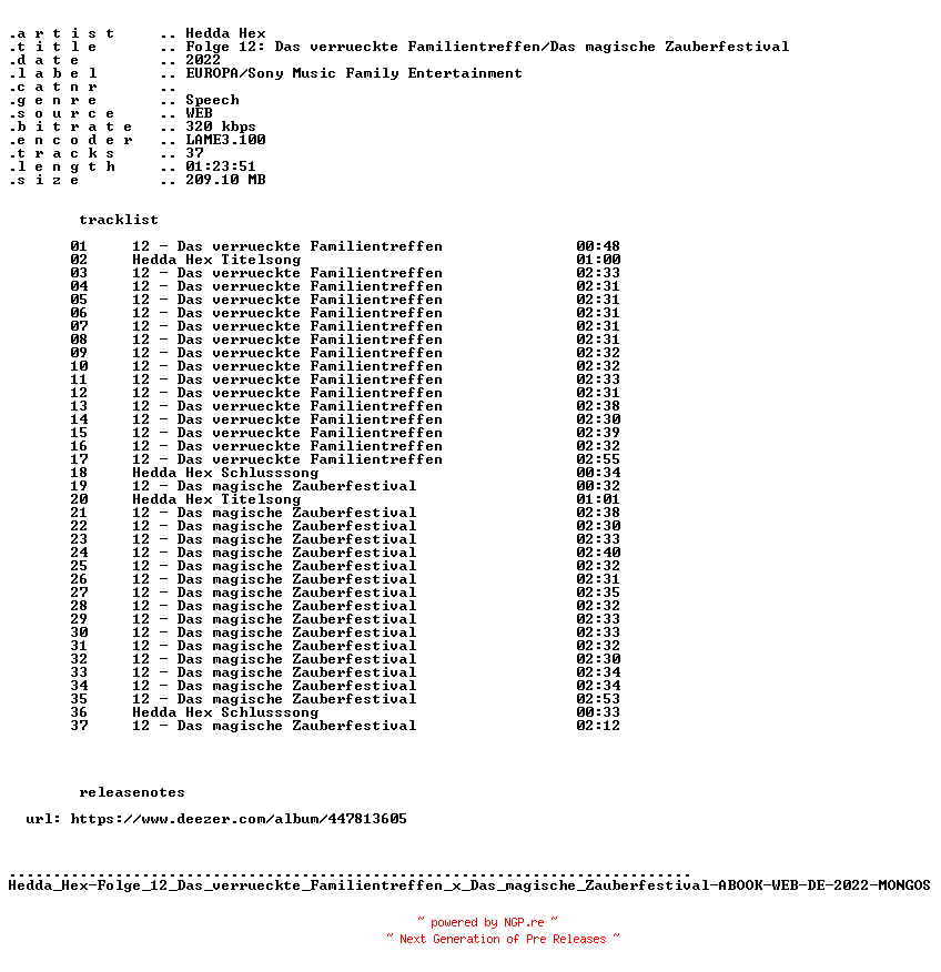 NFO for the release Hedda_Hex-Folge_12_Das_verrueckte_Familientreffen_x_Das_magische_Zauberfestival-ABOOK-WEB-DE-2022-MONGOS by MONGOS