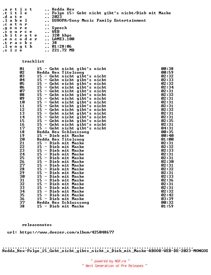 NFO for the release Hedda_Hex-Folge_15_Geht_nicht_gibts_nicht_x_Dieb_mit_Maske-ABOOK-WEB-DE-2023-MONGOS by MONGOS