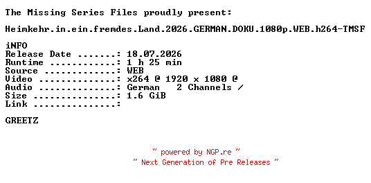 NFO for the release Heimkehr.in.ein.fremdes.Land.2026.GERMAN.DOKU.1080p.WEB.h264-TMSF by TMSF