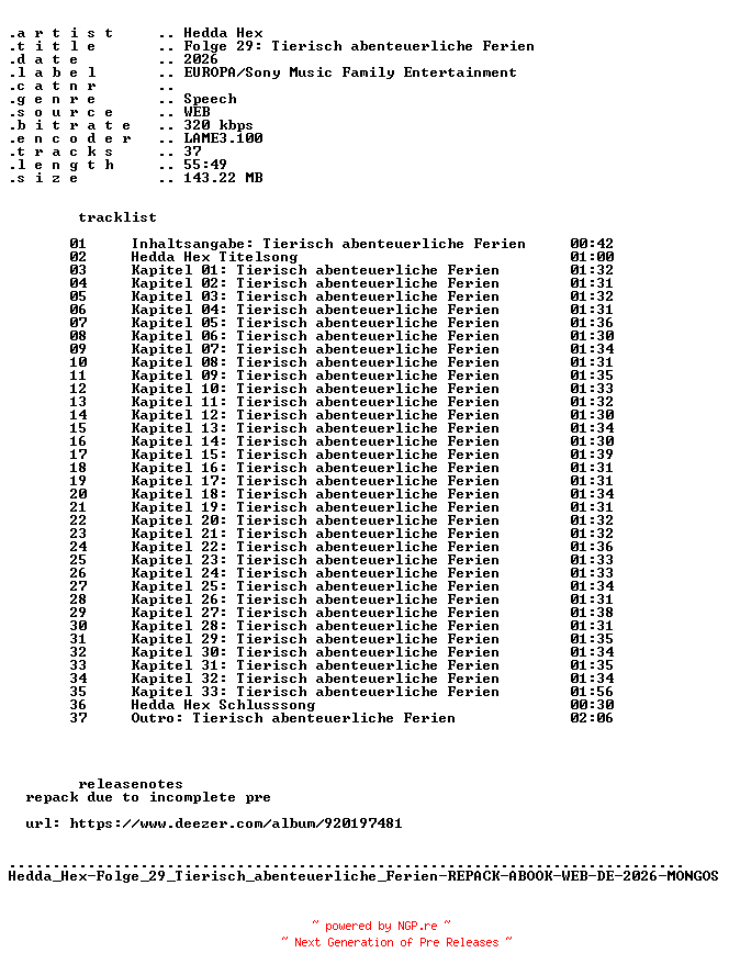 NFO for the release Hedda_Hex-Folge_29_Tierisch_abenteuerliche_Ferien-REPACK-ABOOK-WEB-DE-2026-MONGOS by MONGOS