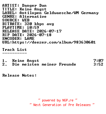 NFO for the release Danger_Dan-Keine_Angst-WEB-DE-Single-2026-SDR_INT by SDR_INT