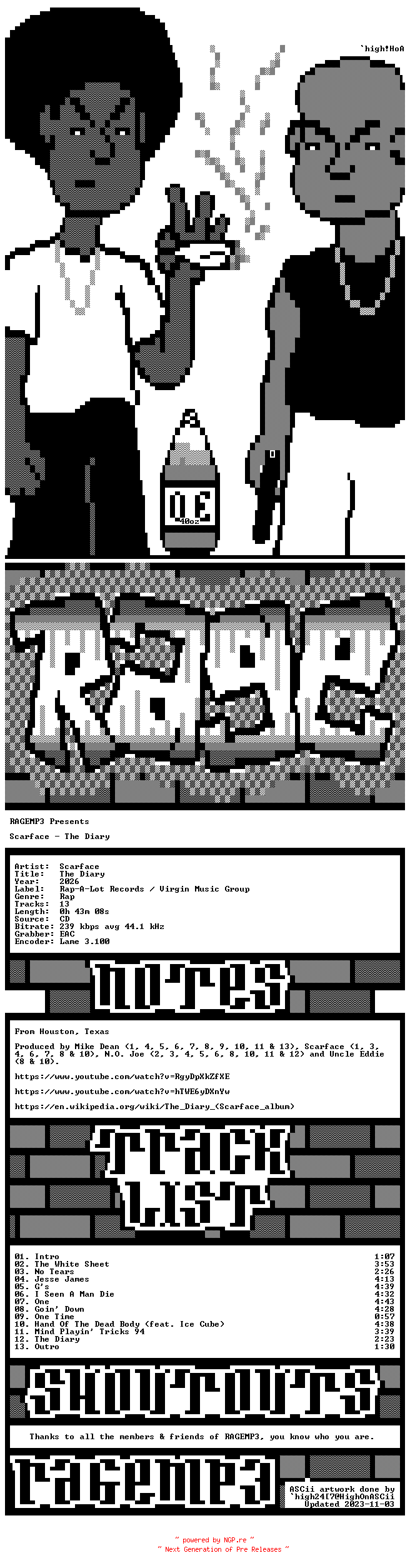 NFO for the release Scarface-The_Diary-REISSUE_REMASTERED-CD-2026-RAGEMP3 by RAGEMP3