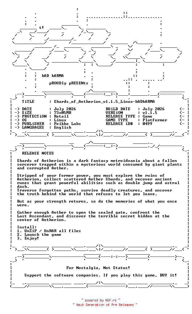 NFO for the release Shards_of_Aetherion_v1.1.5_Linux-bADkARMA by bADkARMA