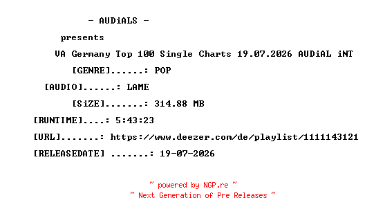 NFO for the release VA-Germany_Top_100_Single_Charts_19.07.2026-AUDiAL_iNT by AUDiAL_iNT
