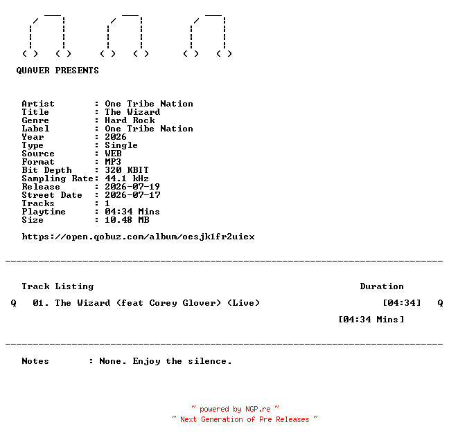 NFO for the release One_Tribe_Nation-The_Wizard-SINGLE-WEB-2026-QUAVER by QUAVER