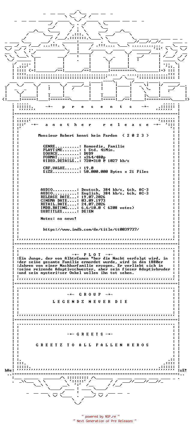 NFO for the release Monsieur.Robert.kennt.kein.Pardon.2023.German.DL.AC3.DVDRip.x264-TM by TM