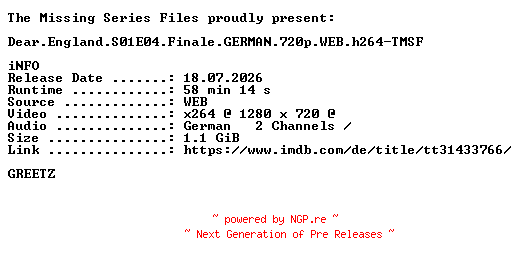 NFO for the release Dear.England.S01E04.Finale.GERMAN.720p.WEB.h264-TMSF by TMSF