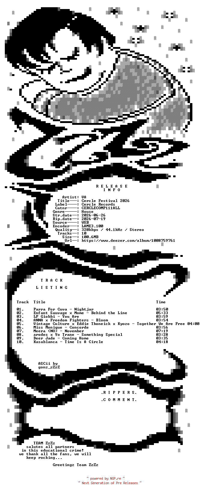 NFO for the release VA_-_Cercle_Festival_2026-(CERCLECOMP111ALL)-WEB-2026-ZzZz by ZzZz