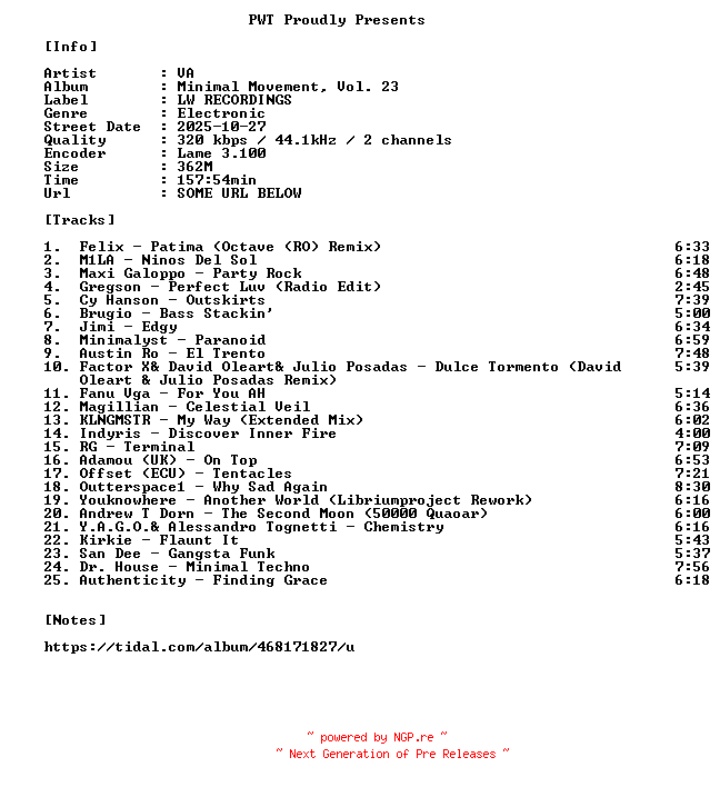 NFO for the release VA-Minimal_Movement_Vol._23-WEB-2025-PWT by PWT