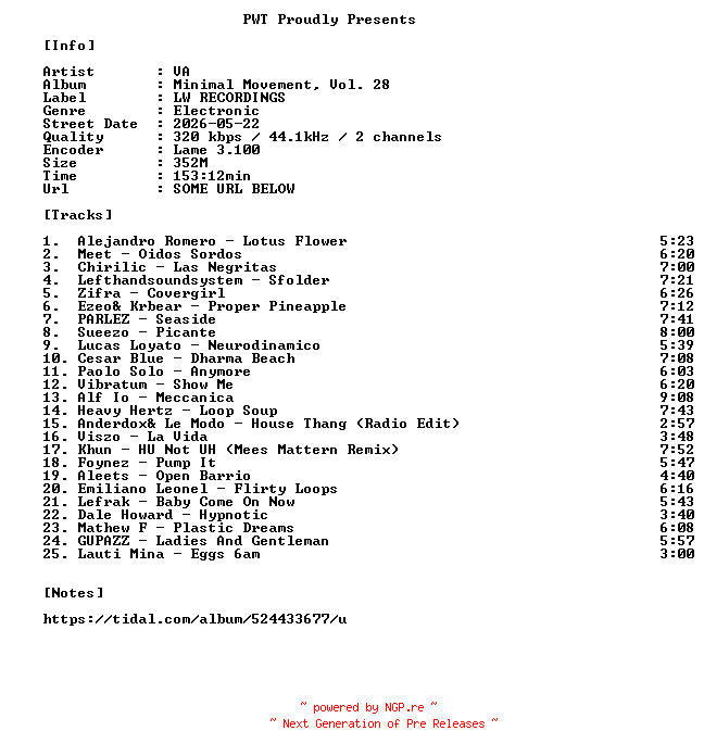NFO for the release VA-Minimal_Movement_Vol._28-WEB-2026-PWT by PWT