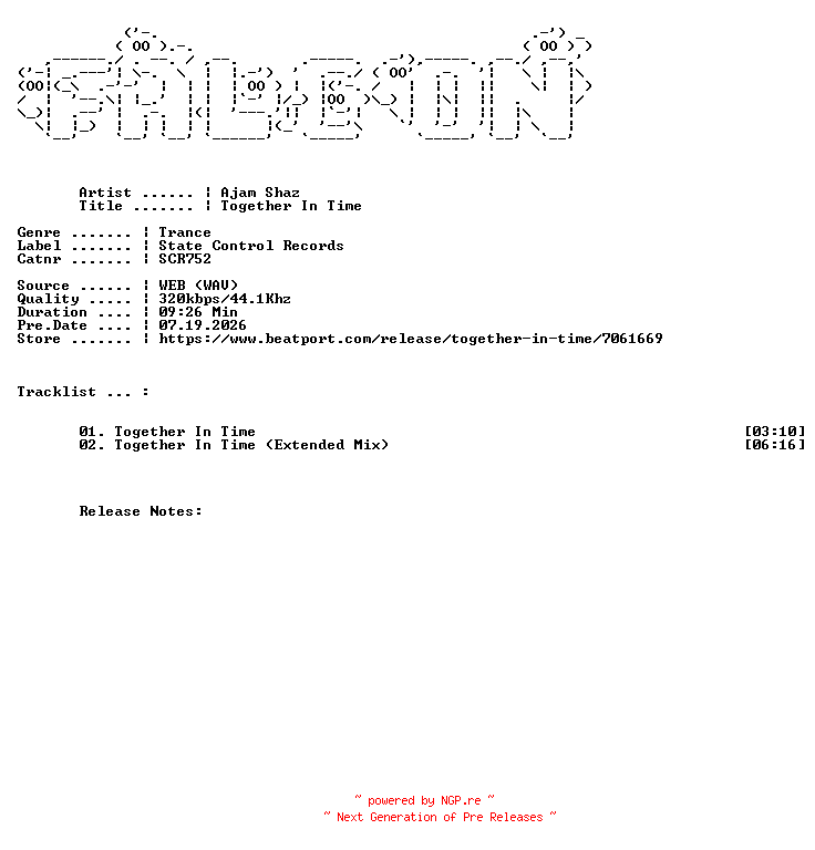 NFO for the release Ajam_Shaz-Together_In_Time-(SCR752)-WEB-2026-FALCON by FALCON