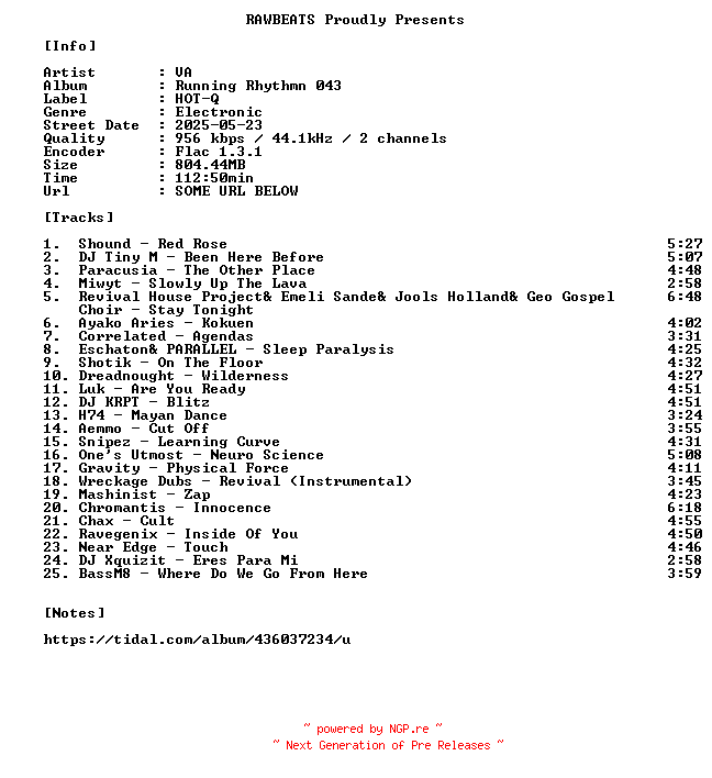 NFO for the release VA-Running_Rhythmn_043-16BIT-WEB-FLAC-2025-RAWBEATS by RAWBEATS