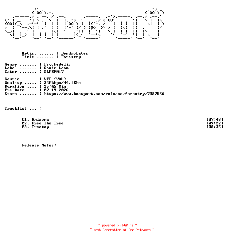 NFO for the release Dendrobates-Forestry-(SLMEP017)-WEB-2026-FALCON by FALCON