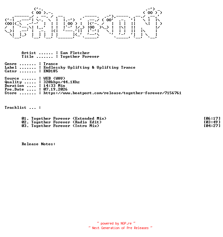 NFO for the release Sam_Fletcher-Together_Forever-(END185)-WEB-2026-FALCON by FALCON
